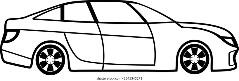 Car silhouette on white background. Fil and Outline vector car side, top and font view.