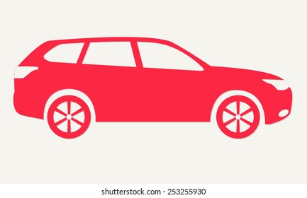 Car silhouette. Red icon of suv. Vector illustration.