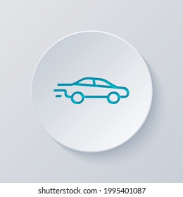 Car silhouette, simple icon. Cut circle with gray and blue layers. Paper style