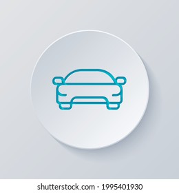 Car silhouette, simple icon. Cut circle with gray and blue layers. Paper style