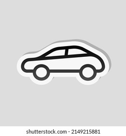 Car Silhouette, Simple Icon. Linear Sticker, White Border And Simple Shadow On Gray Background