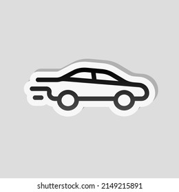 Car Silhouette, Simple Icon. Linear Sticker, White Border And Simple Shadow On Gray Background