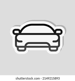 Car Silhouette, Simple Icon. Linear Sticker, White Border And Simple Shadow On Gray Background