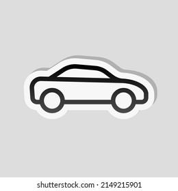 Car Silhouette, Simple Icon. Linear Sticker, White Border And Simple Shadow On Gray Background