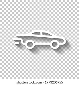 Car silhouette, simple icon. White linear icon with editable stroke and shadow on transparent background