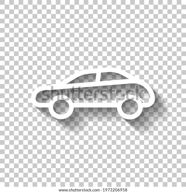 Car silhouette, simple\
icon. White linear icon with editable stroke and shadow on\
transparent background