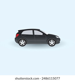 Car silhouette Transport, Realistic vector black car hatchback in side view, isolated in transparent background, small car, sedan car, hatchback, illustration in seamless