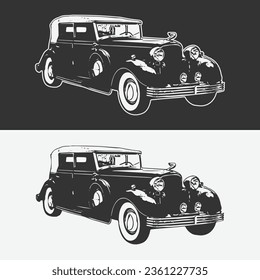 car silhouette vector graphic illustration icon. vintage muscle car vector art, silhouette classic cars logo,  black and white color.