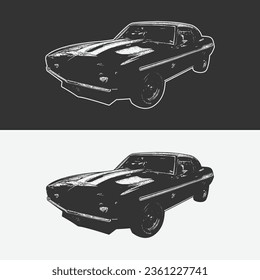 car silhouette vector graphic illustration icon. vintage muscle car vector art, silhouette classic cars logo,  black and white color.