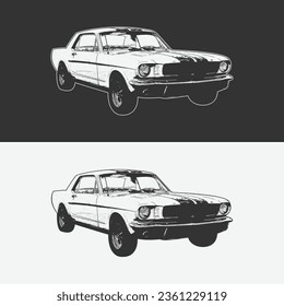 car silhouette vector graphic illustration icon. vintage muscle car vector art, silhouette classic cars logo,  black and white color.