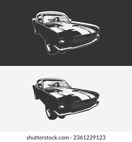 car silhouette vector graphic illustration icon. vintage muscle car vector art, silhouette classic cars logo,  black and white color.
