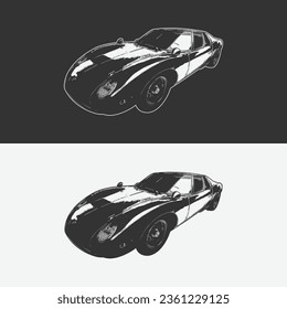 car silhouette vector graphic illustration icon. vintage muscle car vector art, silhouette classic cars logo,  black and white color.