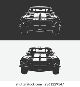 car silhouette vector graphic illustration icon. vintage muscle car vector art, silhouette classic cars logo,  black and white color.