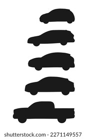 Car silhouette vector set. Generic isolated car silhouettes.