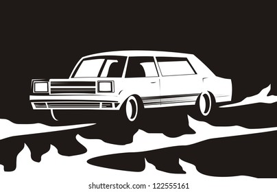 car silhouette, white color on black background, vector illustration