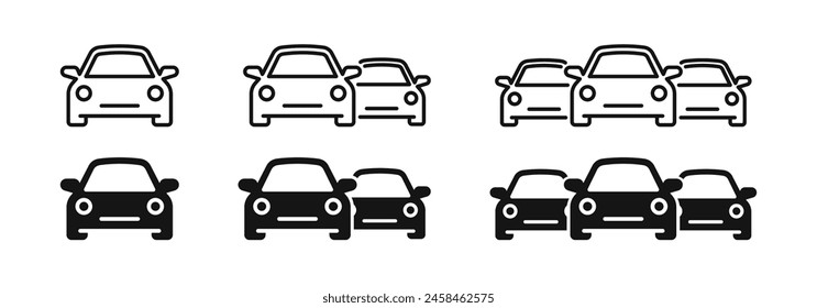 Conjunto de siluetas de coche. Símbolos de coches. Iconos de vista frontal de coche. Iconos de coches. 