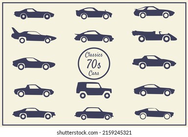 Car silhouettes set. Transport, transportation symbol. Retro vector