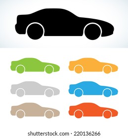 car silhouettes in seven colors, vector, isolated