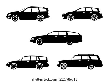 Car silhouettes, station wagon, estate car. Vector silhouette car icons isolated on white background. - Shutterstock ID 2127986711