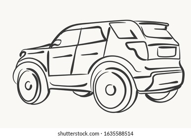 Car Simple illustration, modern automobile silhouette, side view outline, line design. Vector