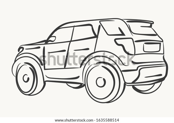 Car Simple illustration,\
modern automobile silhouette, side view outline, line design.\
Vector