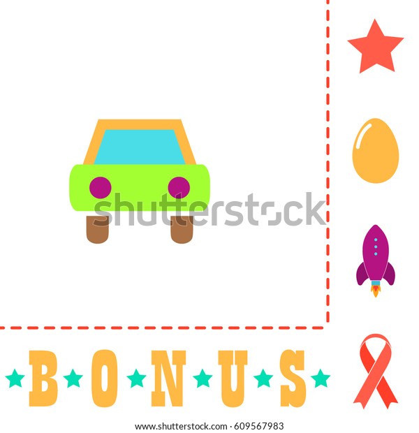 Car Simple vector\
button. Flat color icon on white background and bonus pictogram\
Star, Egg, Rocket, Ribbon