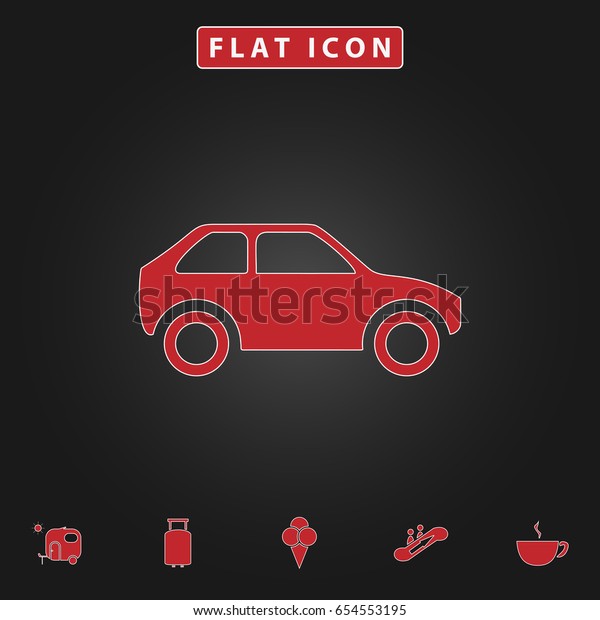 Car Simple vector button. Flat icon with\
stroke on black background and bonus\
icons