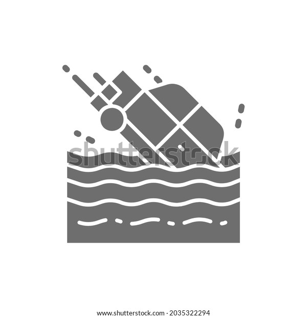 Car sinks in water grey icon. Isolated on\
white background