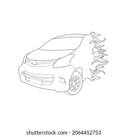 The car sketch, with the added fire effect on the back, is perfect for a logo or use as an image in a coloring book