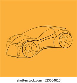 Car sketch with lines.