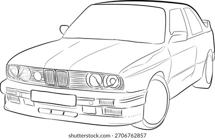 Boceto de coche con líneas gruesas y puntos.