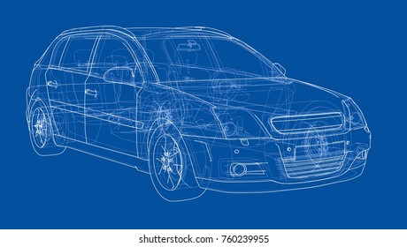 Car sketch. Wire-frame style.