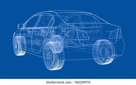 Car sketch. Wire-frame style.