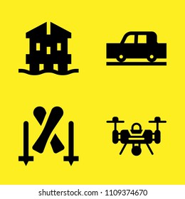car, skiing, beach house and drone vector icon set. Sample icons set for web and graphic design