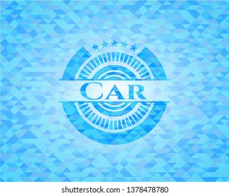 Car  sky blue emblem. Mosaic background