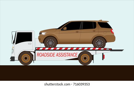 car slide on truck road assistance draw in cartoon vector