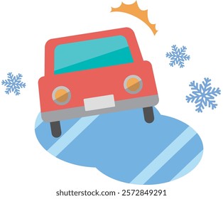 Car slipping on icy road surface