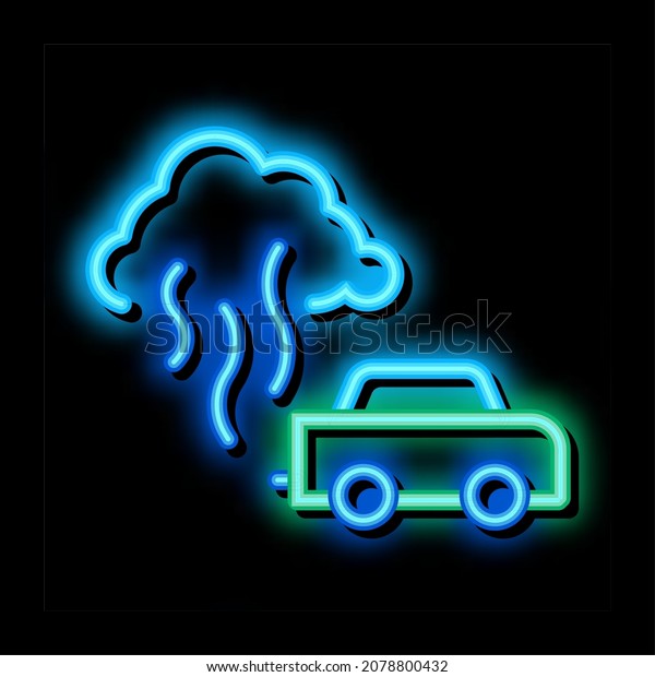 car smog\
smoke neon light sign vector. Glowing bright icon car smog smoke\
sign. transparent symbol\
illustration