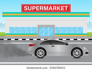 Car with Smoke. Car Air Pollution. Vector Illustration. 