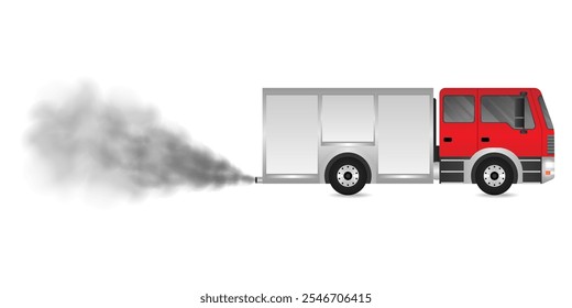 Coche con Smoke. Contaminación del aire del automóvil. Ilustración vectorial. 