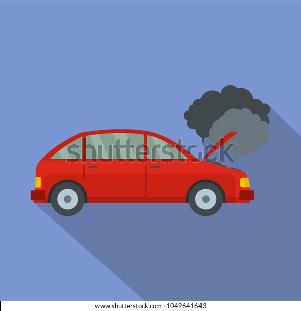 Car in smoke icon. Flat illustration of car in smoke\
vector icon for web