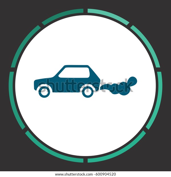 Car smoke Icon Vector. Flat simple\
Blue pictogram in a circle. Illustration\
symbol
