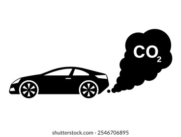 Car with Smoke Logo Symbol. Car Air Pollution. Vector Illustration. 