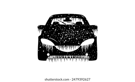 Car in snowy weather, black isolated silhouette