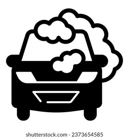 Car with soap foam solid icon, car washing concept, Cleaning station sign on white background, automobile in foam icon in glyph style for mobile concept and web design. Vector graphics