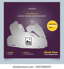 Car social media post template, rent a car social media banner design, editable social media 