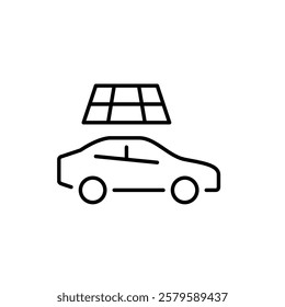 Car with solar panel. Alternative energy powered vehicles. Green, no exhaust and sustainable eco-friendly living. Pixel perfect vector