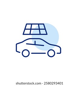 Car with solar panel. Alternative energy powered vehicles. Green, no exhaust and sustainable eco-friendly living. Pixel perfect, editable stroke icon