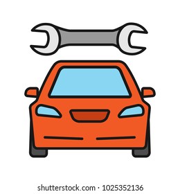 Car with spanner color icon. Auto workshop. Repair service. Isolated vector illustration