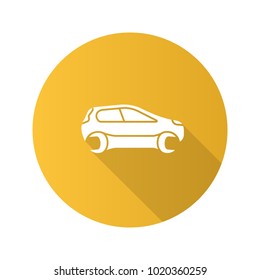 Car with spanner flat design long shadow glyph icon. Repair service. Auto workshop. Vector silhouette illustration